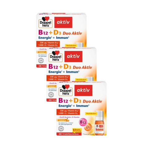 3x Doppelherz® aktiv Energia + Odporność z witaminami B12 i D3, 3x30 butelek ZESTAW