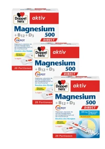 3x Doppelherz® aktiv Magnez 500 + wit. B12 + D3, 3x20 saszetek ZESTAW