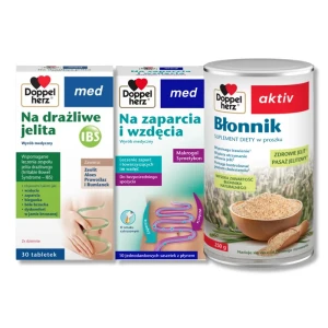  Doppelherz® med Na zaparcia i wzdęcia, 10 saszetek + Doppelherz® aktiv Błonnik, 250g + Doppelherz® med Na drażliwe jelita, 30 tabletek