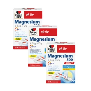 3x Doppelherz® aktiv Magnez 500 + wit. B12 + D3, 3x20 saszetek ZESTAW