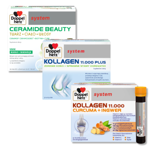 Doppelherz® system KOLLAGEN 11.000 PLUS + KOLLAGEN 11.000 KURKUMA+IMBIR + CERAMIDE BEAUTY 3x30 ampułek ZESTAW