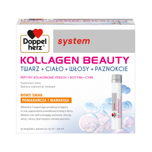 Doppelherz® system KOLLAGEN BEAUTY, NOWY SMAK! Pomarańcza i marakuja, 30 ampułek po 25ml