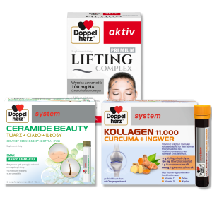  Doppelherz® system KOLLAGEN 11.000 KURKUMA+IMBIR + CERAMIDE BEAUTY + Doppelherz® aktiv LIFTING Complex PREMIUM ZESTAW