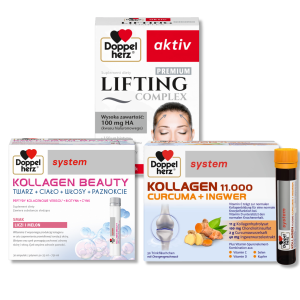 Doppelherz® system KOLLAGEN 11.000 KURKUMA+IMBIR + KOLLAGEN BEAUTY + Doppelherz® aktiv LIFTING Complex PREMIUM ZESTAW