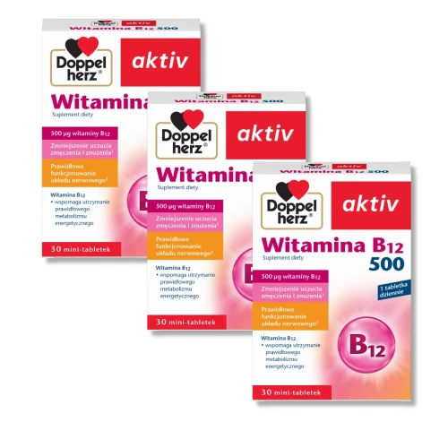 3x Doppelherz aktiv Witamina B12 500, 3x30 tabletek ZESTAW