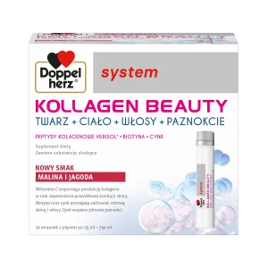 Doppelherz® system KOLLAGEN BEAUTY, NOWY SMAK! Malina i jagoda, 30 ampułek po 25ml