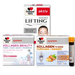 Doppelherz® system KOLLAGEN 11.000 KURKUMA+IMBIR + KOLLAGEN BEAUTY + Doppelherz® aktiv LIFTING Complex PREMIUM ZESTAW