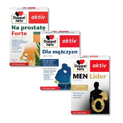 Doppelherz® aktiv Na prostatę Forte + Dla mężczyzn + MEN Lider 2x30 kapsułek oraz 1x60 kapsułek ZESTAW