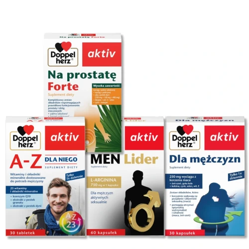 Doppelherz® aktiv Na prostatę Forte + Dla mężczyzn + MEN Lider + A-Z Dla Niego 2x30 kapsułek , 1x30 tabletek oraz 1x60 kapsułek ZESTAW