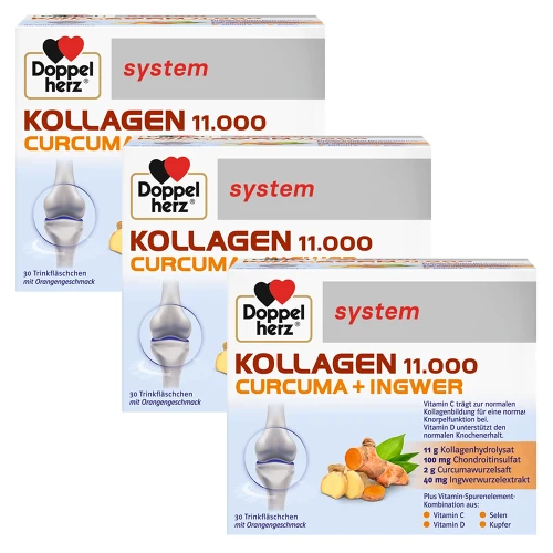 3x Doppelherz system KOLLAGEN 11.000 KURKUMA + IMBIR, 30 ampułek ZESTAW