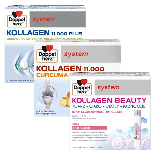 Doppelherz system Kollagen Beauty + Kollagen 11.000 KURKUMA+IMBIR + Kollagen 11.000 PLUS ZESTAW
