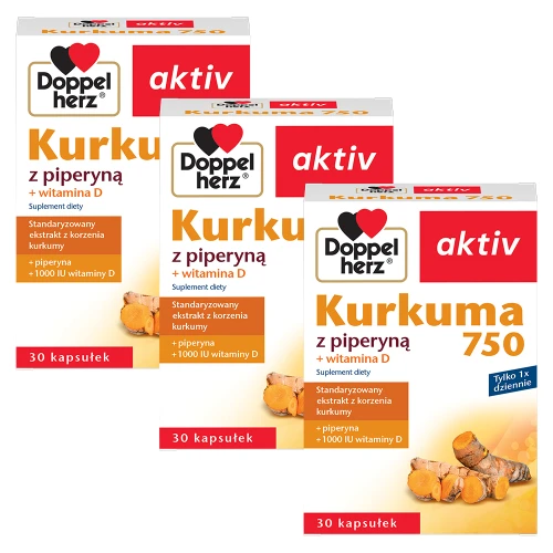 3x Doppelherz aktiv Kurkuma 750, 3x60 kapsułek ZESTAW