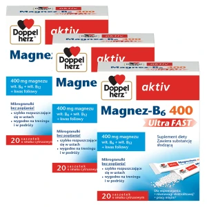 3x Doppelherz® aktiv Magnez-B6 400 UltraFAST, 3x20 saszetek ZESTAW