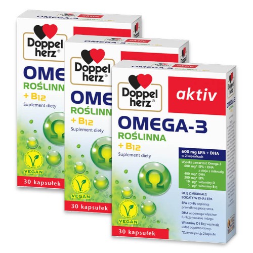 Doppelherz aktiv Omega-3 Roślinna, 3x30 kapsułek ZESTAW