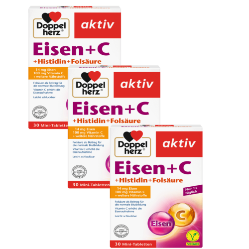 3x Doppelherz aktiv Żelazo i witamina C z kwasem foliowym, 3x30 tabletek ZESTAW