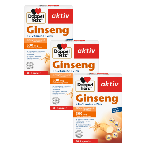 3x Doppelherz aktiv Żeń-szeń z witaminami z grupy B i cynkiem, 3x30 kapsułek