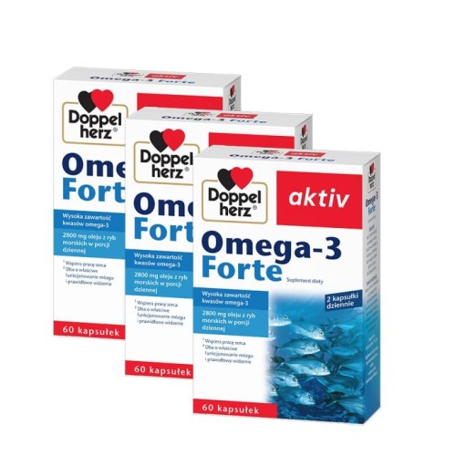 3x Doppelherz aktiv Omega-3 FORTE, 60 kapsułek ZESTAW