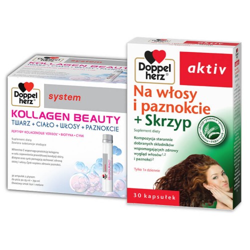 Doppelherz system Kollagen Beauty + Doppelherz aktiv Na włosy i paznokcie ZESTAW+ODBIERZ PREZENT