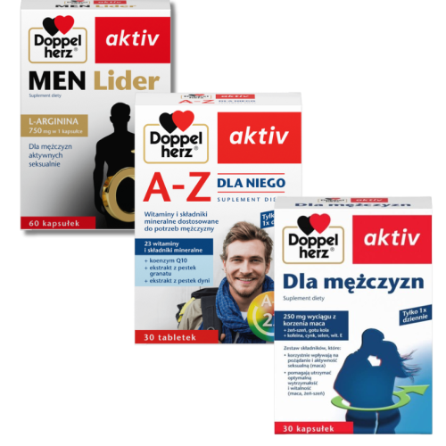 Doppelherz aktiv A-Z Dla Niego + Doppelherz aktiv Men Lider + Doppelherz aktiv Dla mężczyzn ZESTAW