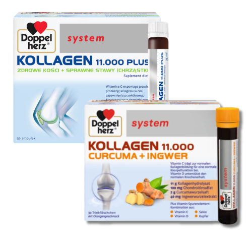 Doppelherz system KOLLAGEN 11.000 PLUS, 30 ampułek po 25ml + KOLLAGEN 11.000 KURKUMA + IMBIR, 30 ampułek po 25 ml ZESTAW (
