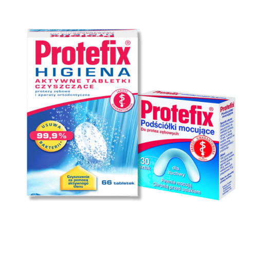 Protefix® PODŚCIÓŁKI mocujące dla żuchwy, 30 szt. + Aktywne tabletki czyszczące, 66 szt. ZESTAW