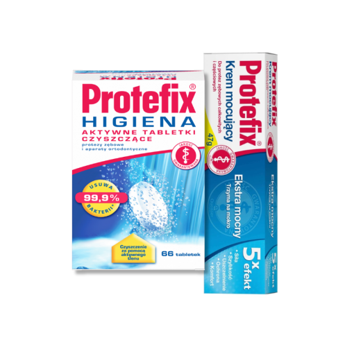 Protefix® Krem mocujący 47 g + Aktywne tabletki czyszczące, 66 szt. ZESTAW