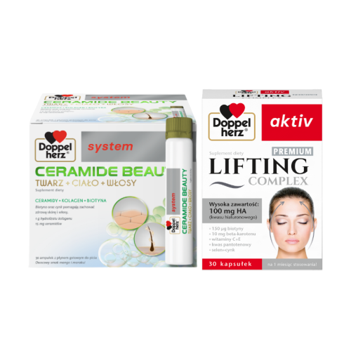 Doppelherz® system CERAMIDE BEAUTY, 30 ampułek po 25ml + Doppelherz® aktiv LIFTING Complex PREMIUM, 30 kapsułek