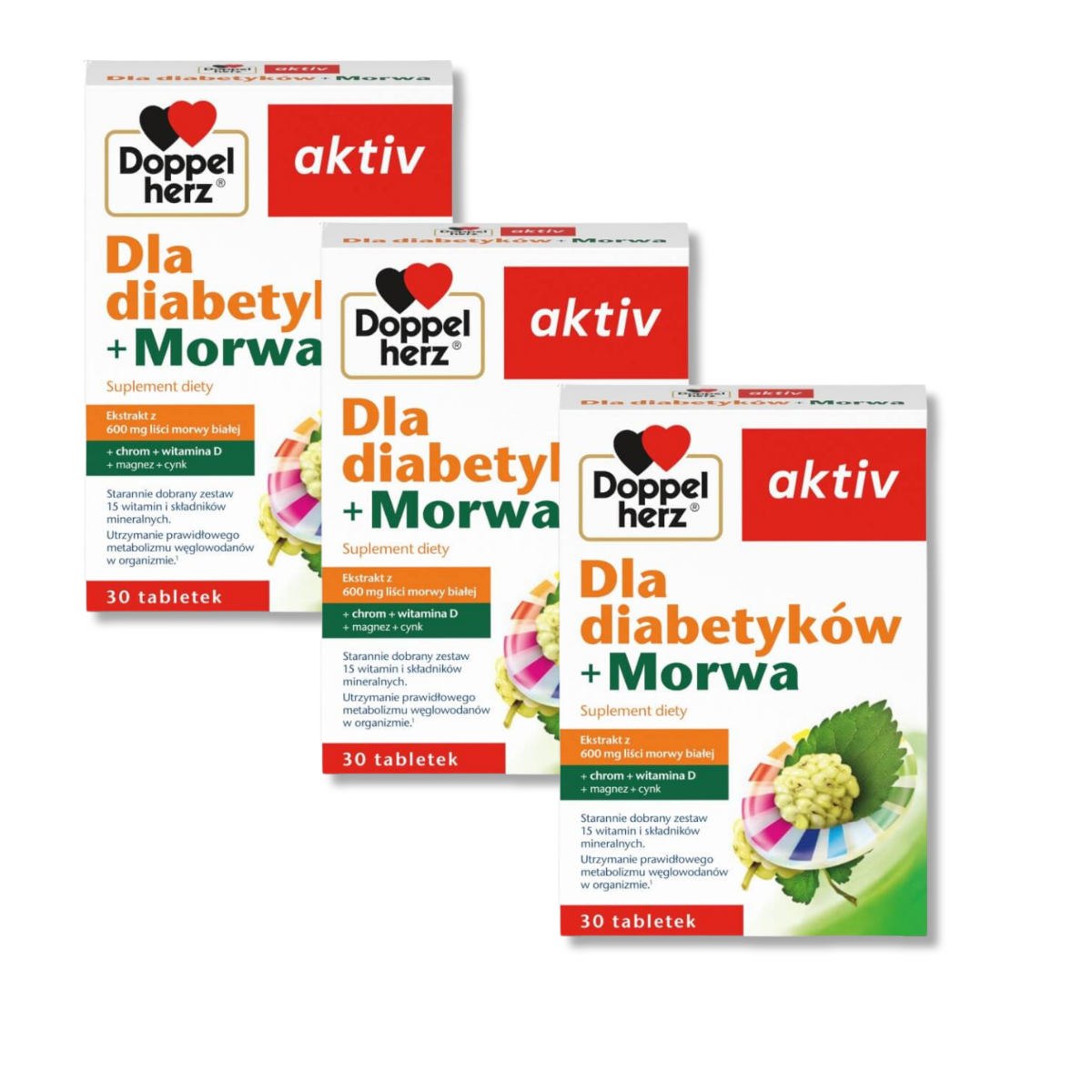 3x Doppelherz® aktiv Dla diabetyków + Morwa, 3x30 tabletek ZESTAW