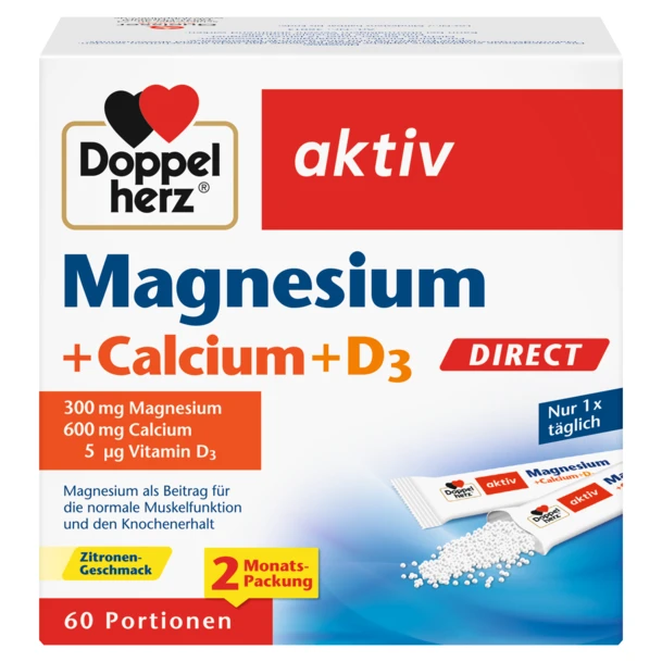 Queisser Pharma Doppelherz® aktiv Magnez + Wapń + Witamina D3 Direct, 60 saszetek