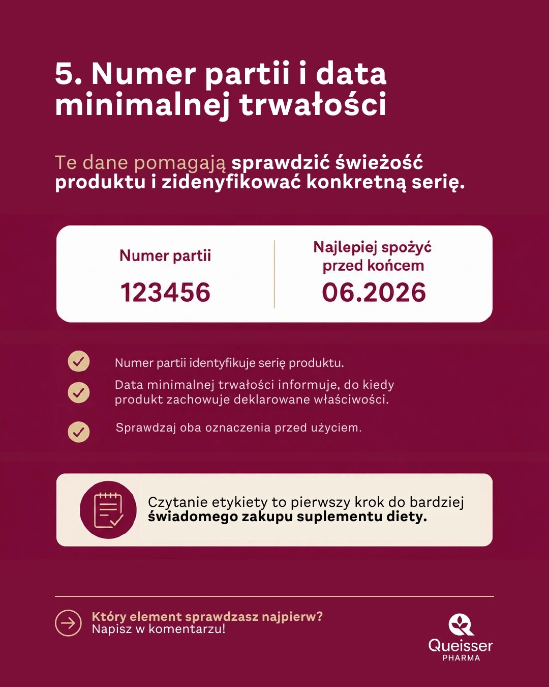 Numer partii i data minimalnej trwałości na opakowaniu suplementu diety