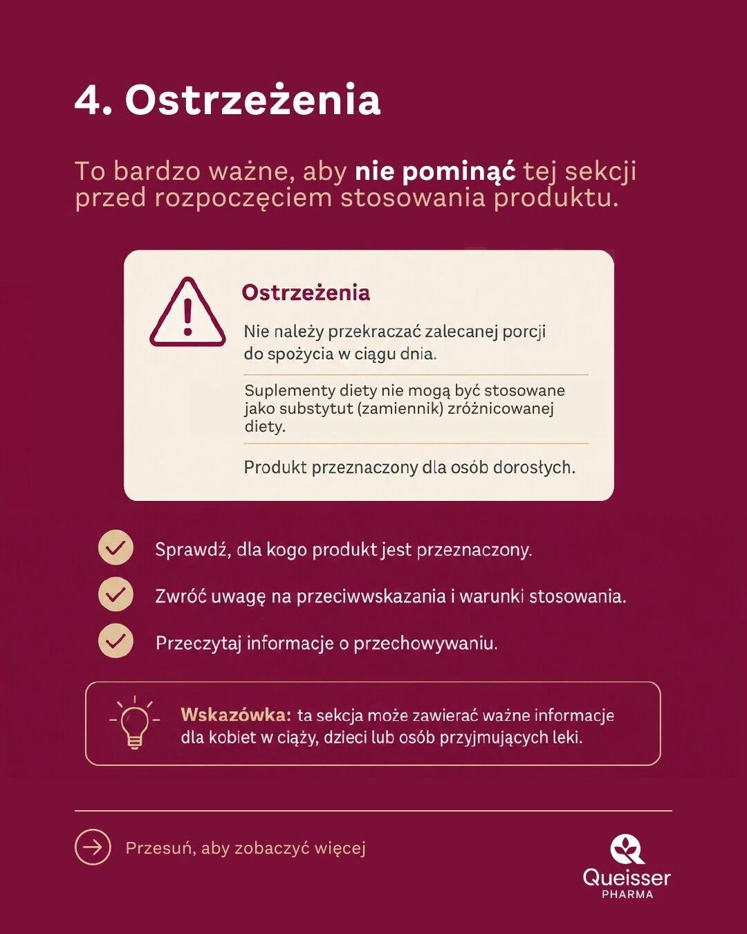 Sekcja ostrzeżeń na etykiecie suplementu diety